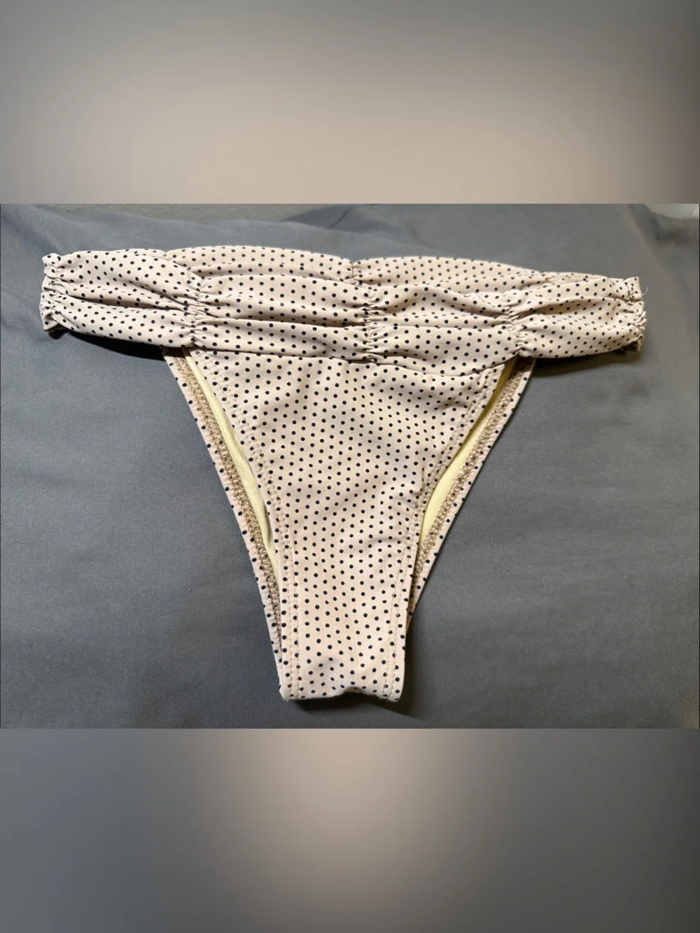 Ruched Polka Dot Hipster Bikini Bottom - Cream/Black